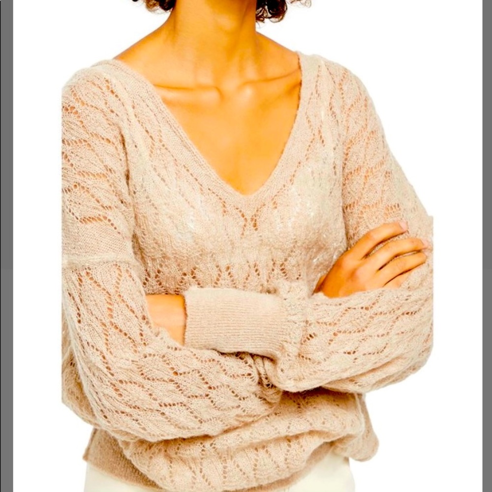 New! Free people beige pointelle sheer sweater L